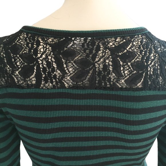 MOTHERHOOD MATERNITY Striped Waffle Thermal Shirt with Lace yoke SZ S - Picture 6 of 10